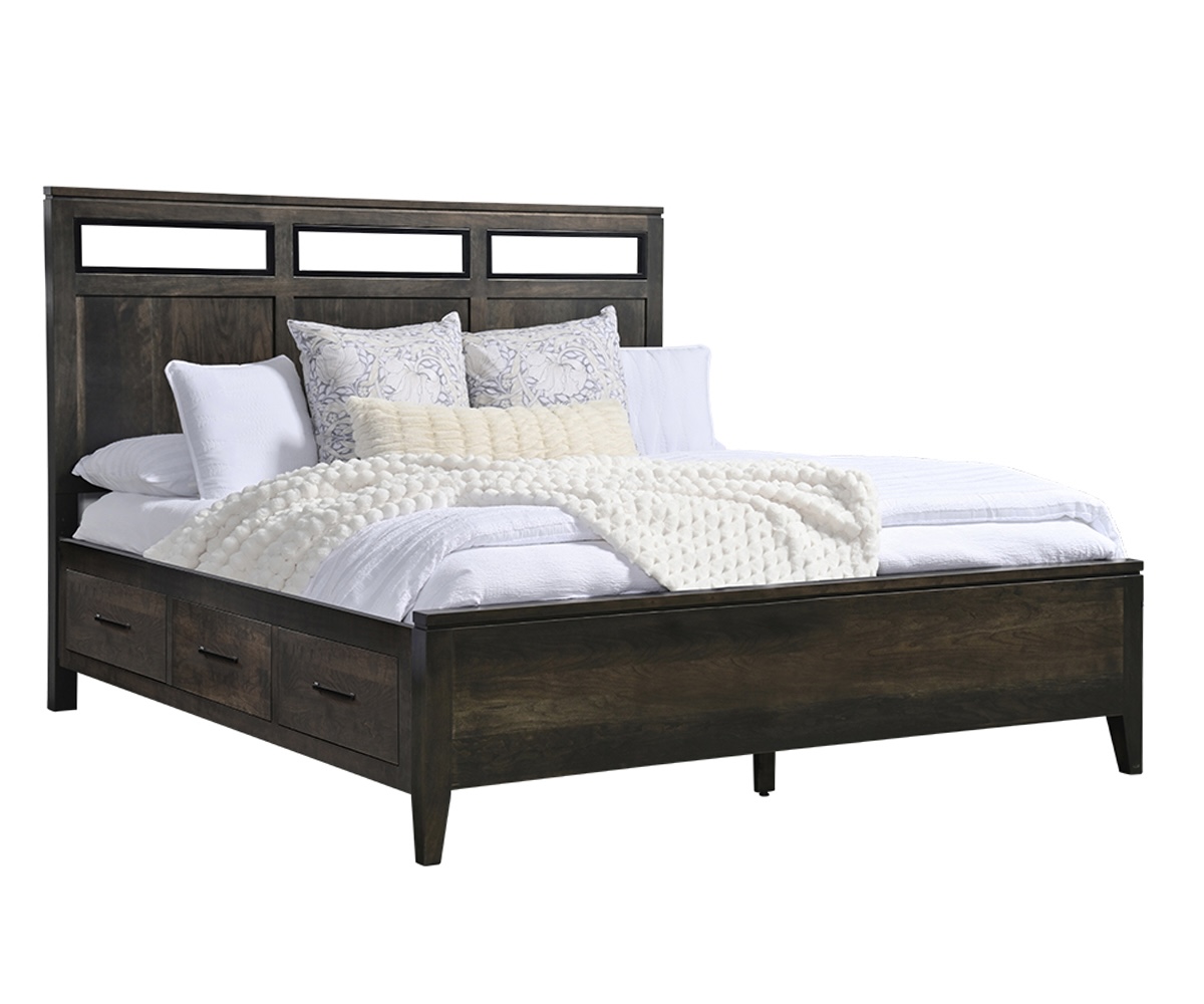 Oslo Panel Bed With Black Inserts And Drawer Units